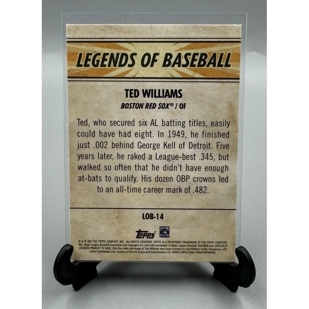 2021 Topps Opening Day Ted Williams #LOB-14 Legends of Baseball Red Sox 3F‎